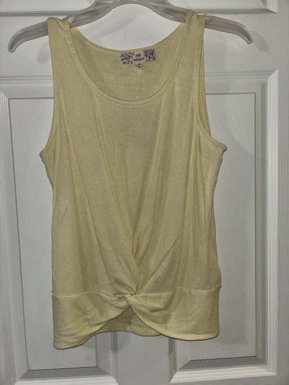 Pink Republic SZ M Medium Pale Yellow Sweater Knit Knot Tank Top NWT